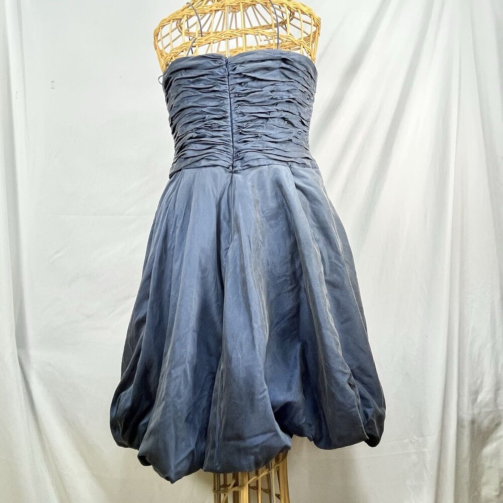 Badgley Mischka Peach Skin Silk Spaghetti Strap Blue Bubble Hem Dress Sz 6 - Picture 10 of 16